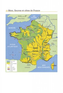 Carte des fleuves, côtes et mers de France